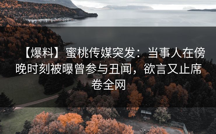 【爆料】蜜桃传媒突发:当事人在傍晚时刻被曝曾参与丑闻,欲言又止席卷全网 【爆料】蜜桃传媒突发:当事人在傍晚时刻被曝曾参与丑闻,欲言又止席卷全网